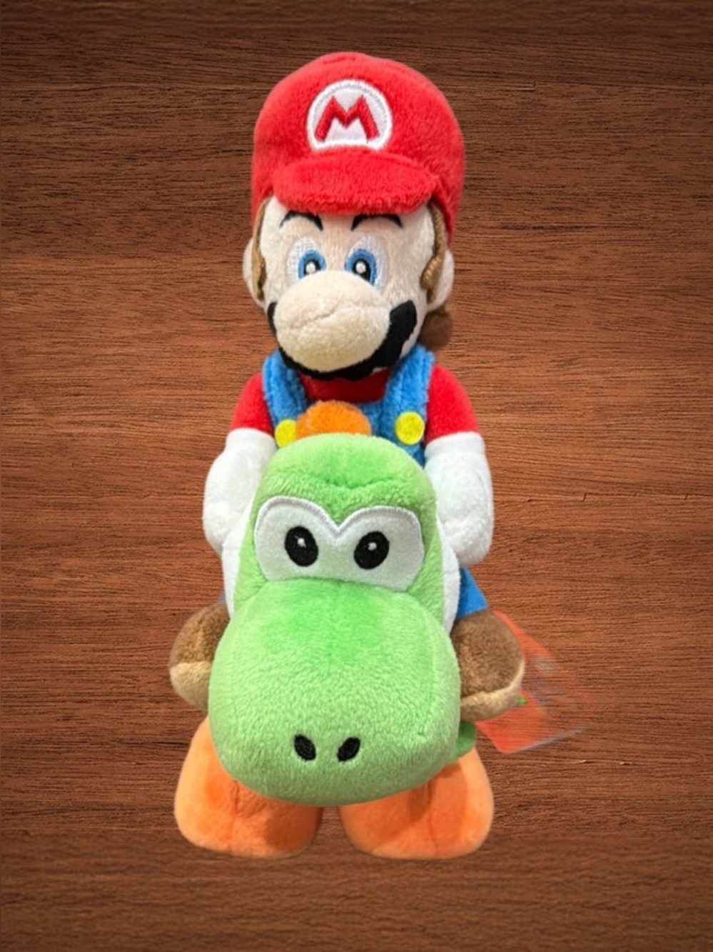 SUPER MÁRIO BROS PLUSH. MARIO RIDING YOSHI STUFFED TOY. 8”
